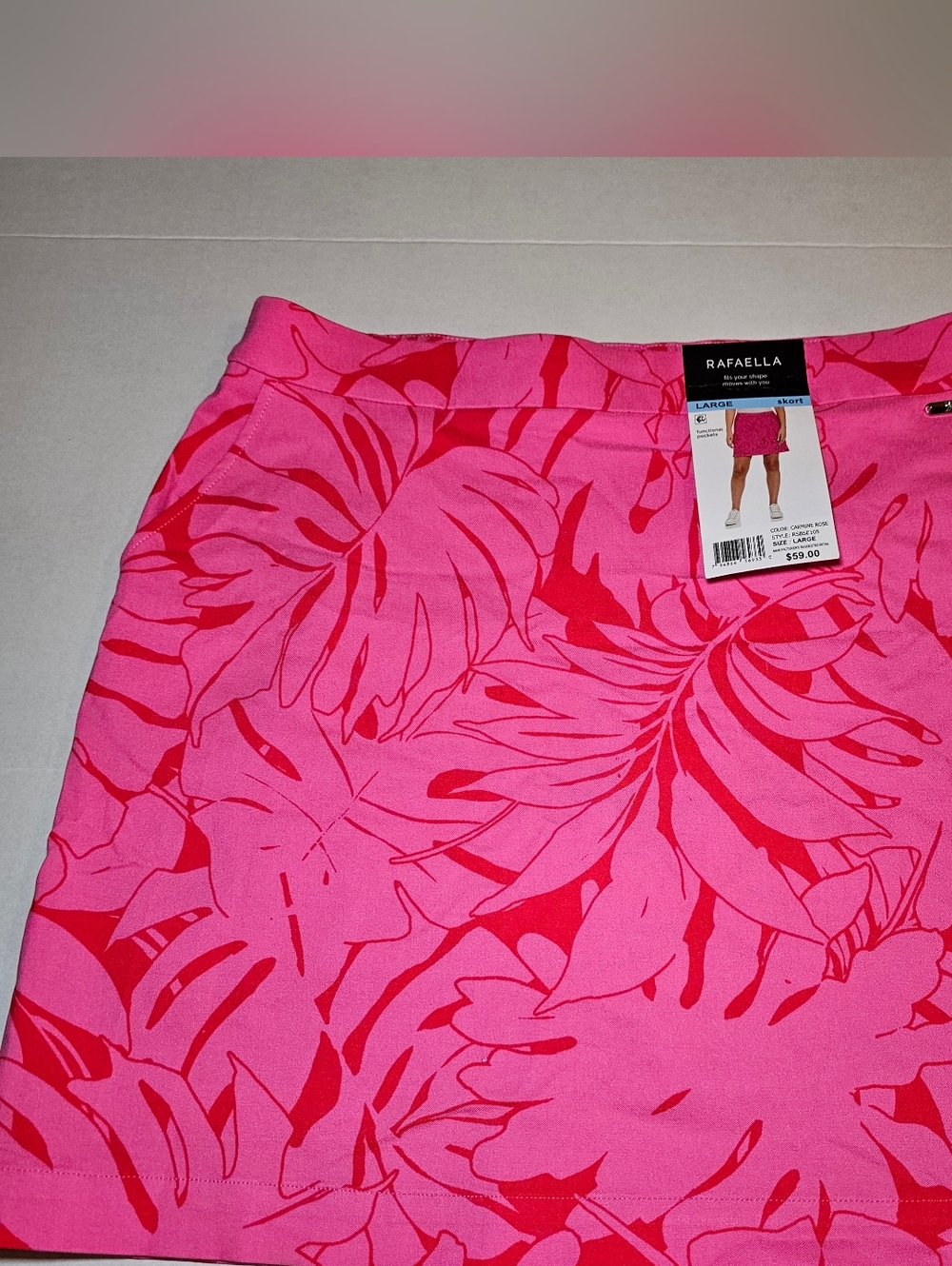 Rafaella Womens Skort Large Golf Tennis Pickleball Athletic Sports Pink Leaf New
